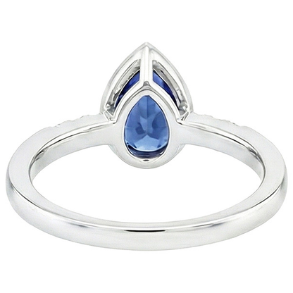 Halo Bezel Set Ring Pear Sri Lankan Sapphire & Natural Earth Mined Diamonds 2.50 Carats