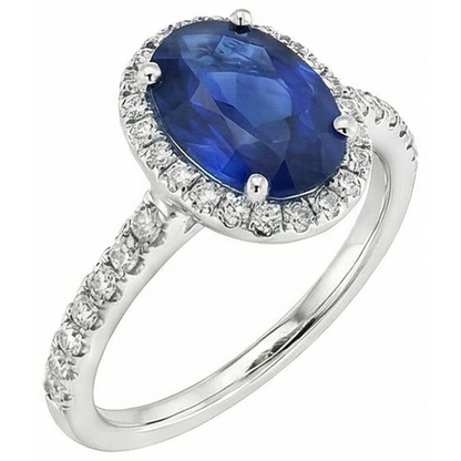 Halo Blue Sapphire And Natural Earth Mined Diamond Engagement Ring 2.25 Carat Gold 14K