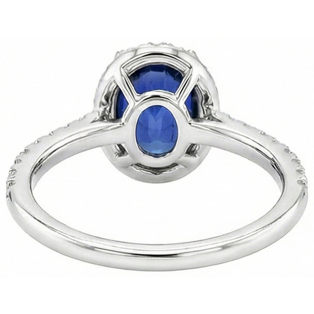 Halo Blue Sapphire And Natural Earth Mined Diamond Engagement Ring 2.25 Carat Gold 14K