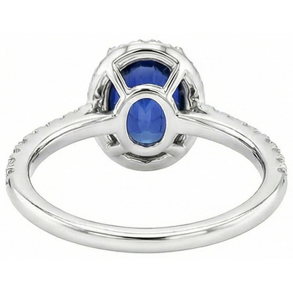 Halo Blue Sapphire And Natural Earth Mined Diamond Engagement Ring 2.25 Carat Gold 14K