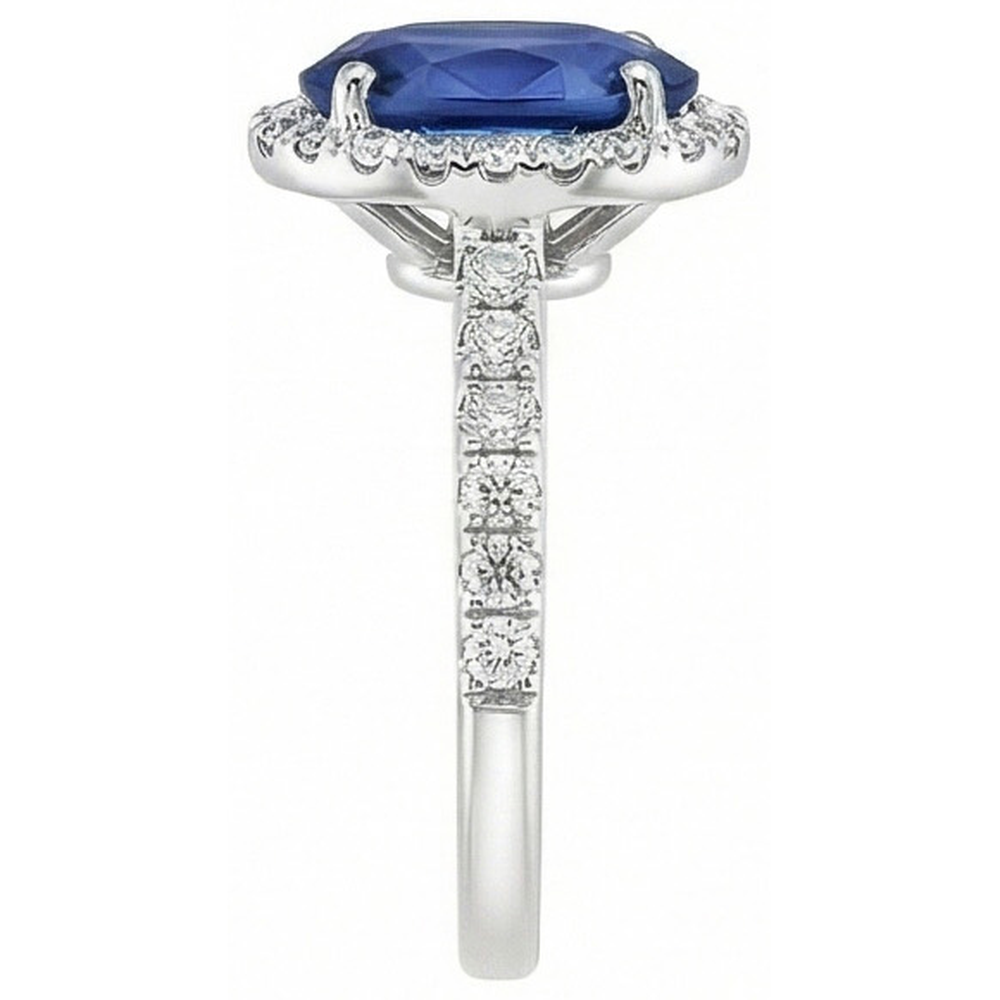 Halo Blue Sapphire And Natural Earth Mined Diamond Engagement Ring 2.25 Carat Gold 14K