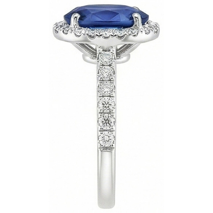 Halo Blue Sapphire And Natural Earth Mined Diamond Engagement Ring 2.25 Carat Gold 14K