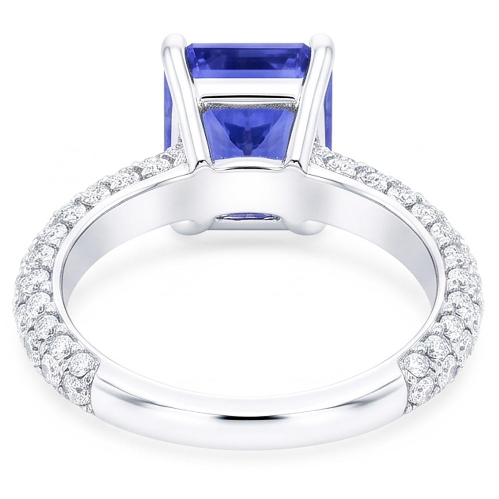 Halo Blue Sapphire Engagement Ring Radiant & Natural Earth Mined Diamonds 3.50 Carats