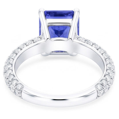 Halo Blue Sapphire Engagement Ring Radiant & Natural Earth Mined Diamonds 3.50 Carats