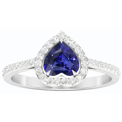 Halo Blue Sapphire Heart Ring & Pave Set Natural Earth Mined Diamonds 2.50 Carats