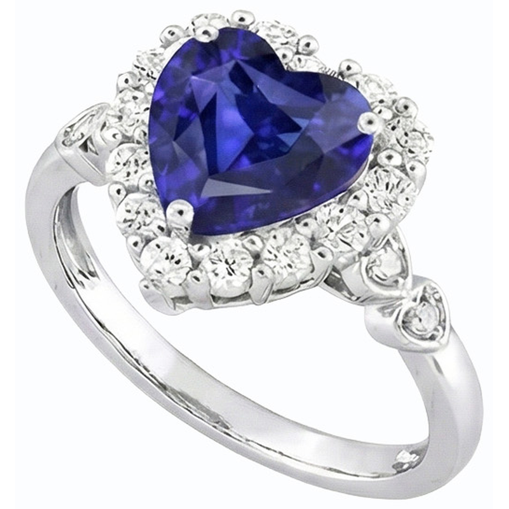Halo Blue Sapphire Heart & Round Natural Earth Mined Diamond Ring 4.50 Carats 14K Gold