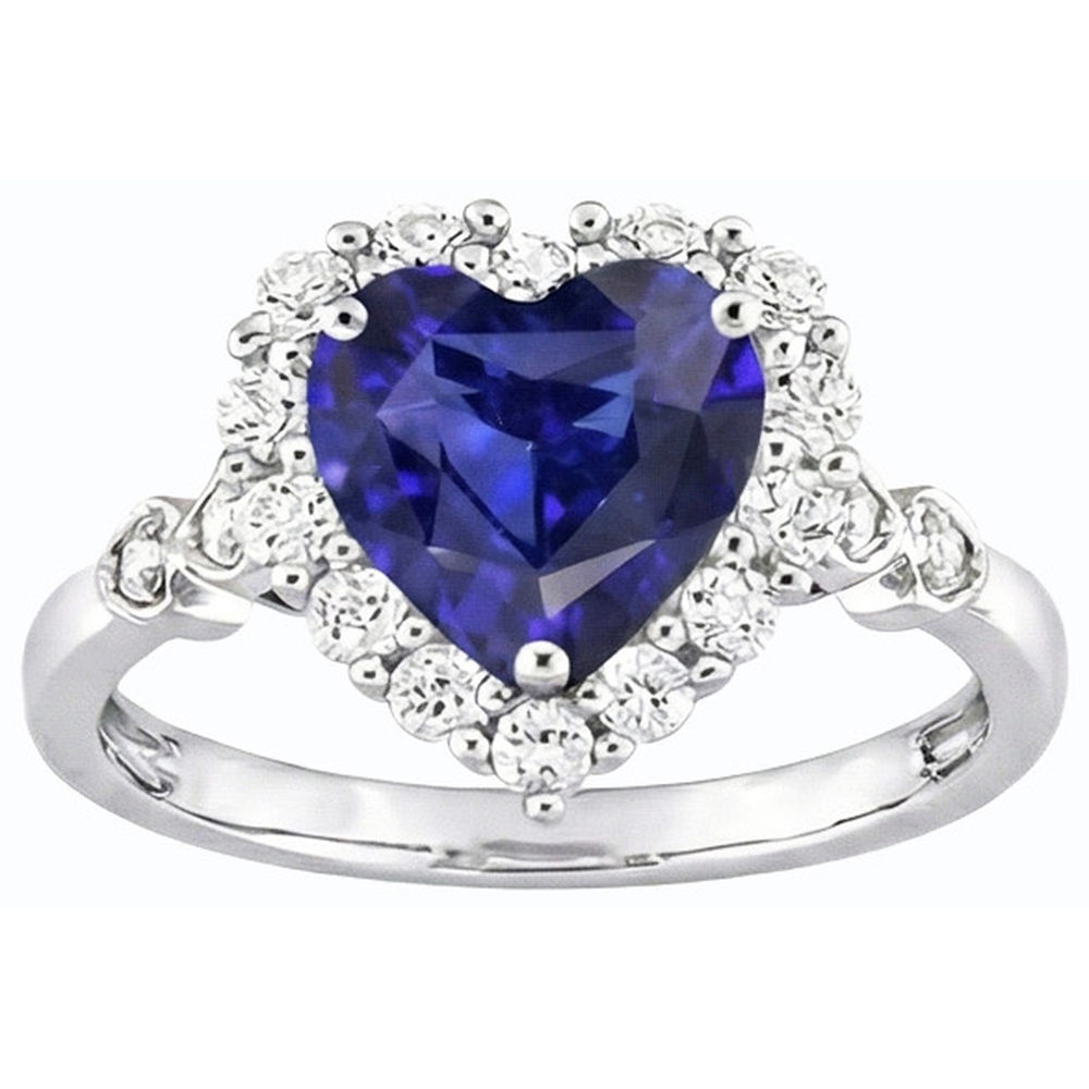 Halo Blue Sapphire Heart & Round Natural Earth Mined Diamond Ring 4.50 Carats 14K Gold