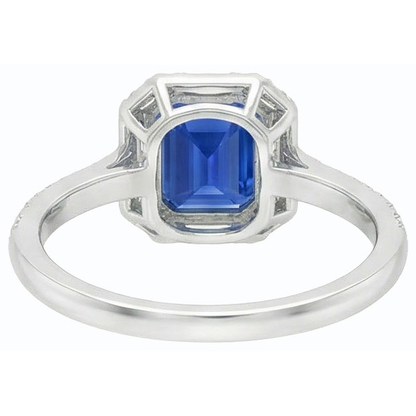 Halo Blue Sapphire Ring Baguette & Round Natural Earth Mined Diamond Jewelry 3 Carats