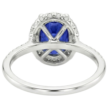 Halo Blue Sapphire Ring Oval Cut & Pave Set Natural Earth Mined Diamonds 3.75 Carats