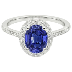 Halo Blue Sapphire Ring Oval Cut & Pave Set Natural Earth Mined Diamonds 3.75 Carats