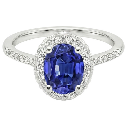 Halo Blue Sapphire Ring Oval Cut & Pave Set Natural Earth Mined Diamonds 3.75 Carats