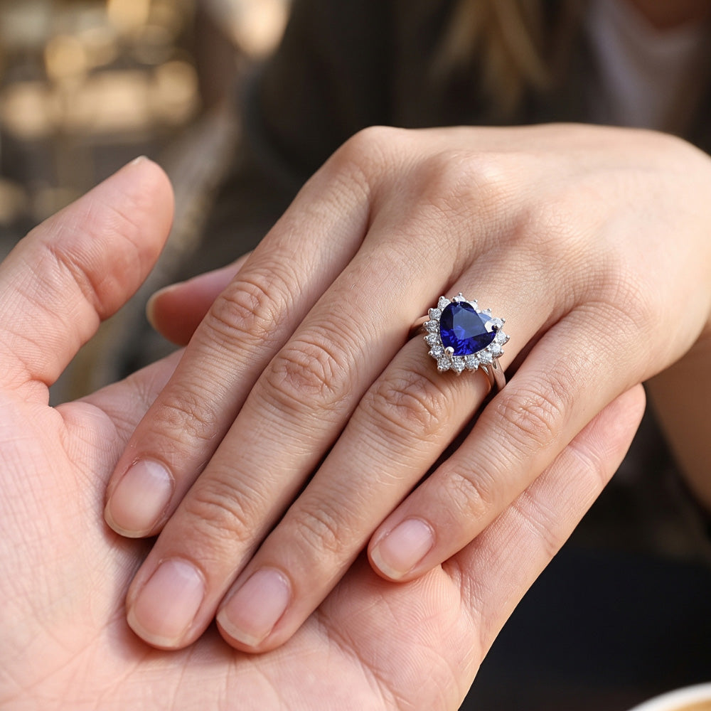 Halo Blue Sapphire Ring Star Style Natural Earth Mined Diamonds 2.50 Carats