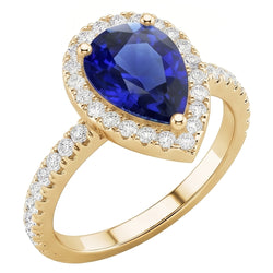 Halo Blue Sapphire Stone Ring & Round Natural Earth Mined Diamonds 4.50 Carats
