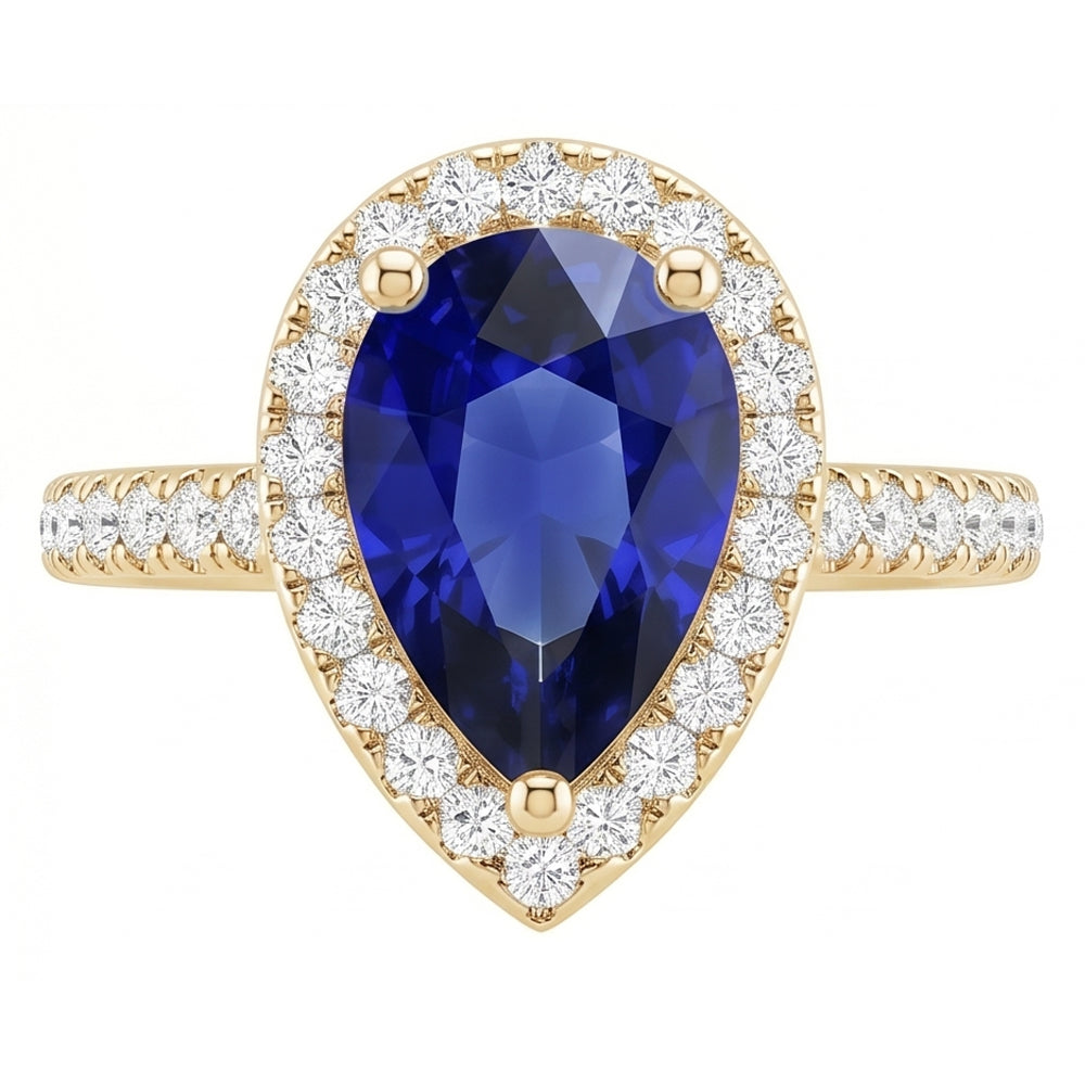 Halo Blue Sapphire Stone Ring & Round Natural Earth Mined Diamonds 4.50 Carats