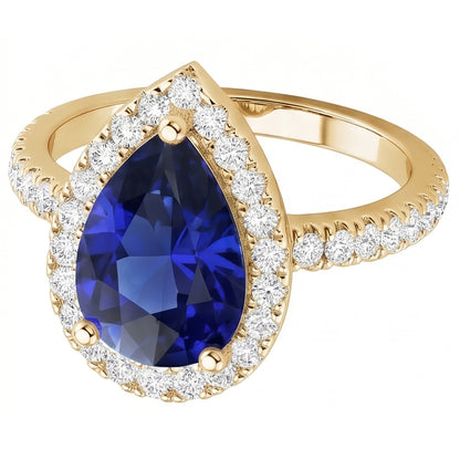 Halo Blue Sapphire Stone Ring & Round Natural Earth Mined Diamonds 4.50 Carats