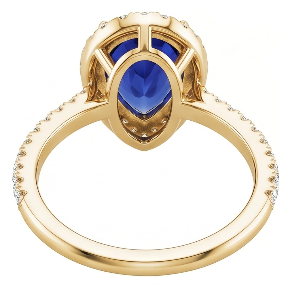 Halo Blue Sapphire Stone Ring & Round Natural Earth Mined Diamonds 4.50 Carats