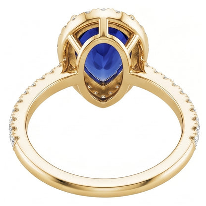Halo Blue Sapphire Stone Ring & Round Natural Earth Mined Diamonds 4.50 Carats