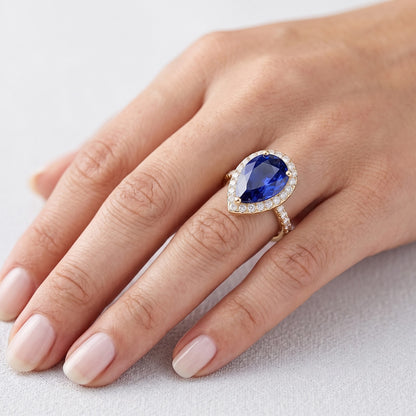 Halo Blue Sapphire Stone Ring & Round Natural Earth Mined Diamonds 4.50 Carats