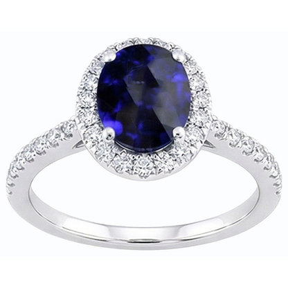 Halo Ceylon Sapphire Oval Natural Earth Mined Diamond Anniversary Ring 3.50 Carats