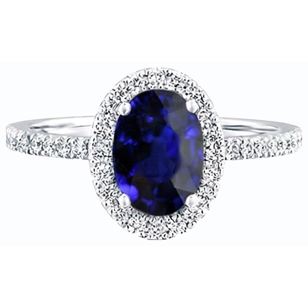 Halo Ceylon Sapphire Oval Natural Earth Mined Diamond Anniversary Ring 3.50 Carats