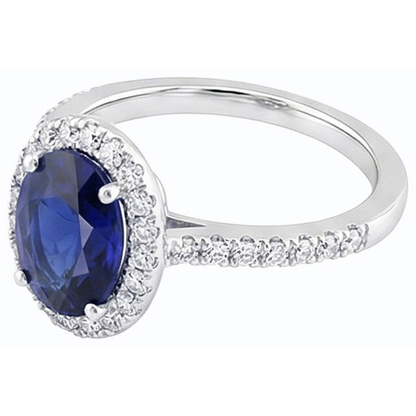 Halo Ceylon Sapphire Oval Natural Earth Mined Diamond Anniversary Ring 3.50 Carats