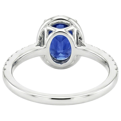 Halo Ceylon Sapphire Ring Oval Cut & Round Natural Earth Mined Diamonds 3.25 Carats