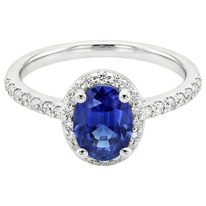 Halo Ceylon Sapphire Ring Oval Cut & Round Natural Earth Mined Diamonds 3.25 Carats
