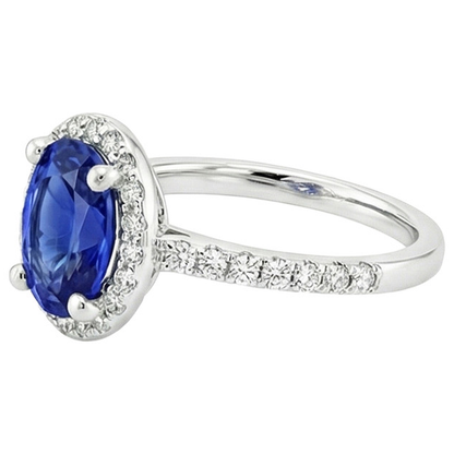 Halo Ceylon Sapphire Ring Oval Cut & Round Natural Earth Mined Diamonds 3.25 Carats