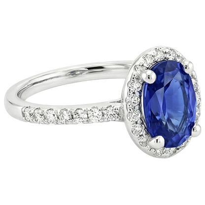 Halo Ceylon Sapphire Ring Oval Cut & Round Natural Earth Mined Diamonds 3.25 Carats