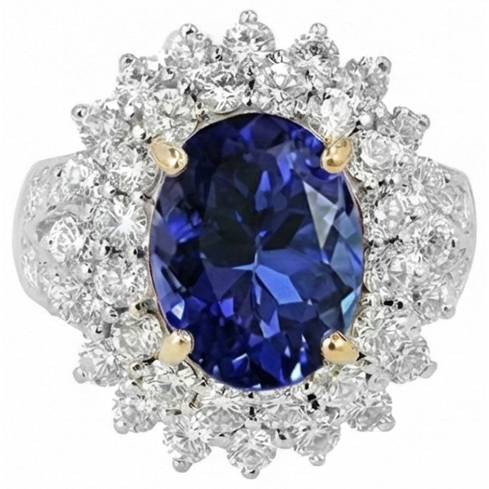 Natural Real ( Not Lab Grown )  Halo Cocktail Ring With Tanzanite