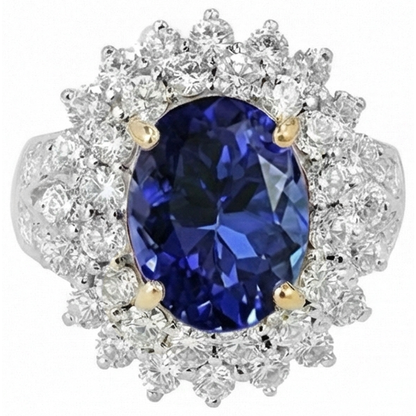 Natural Real ( Not Lab Grown )  Halo Cocktail Ring With Tanzanite