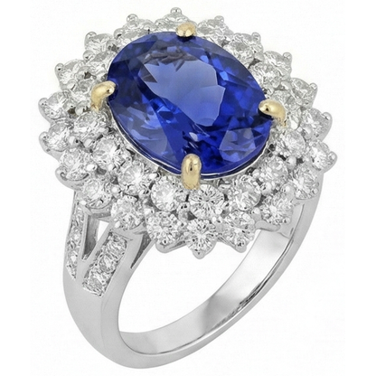 Natural Real ( Not Lab Grown )  Halo Cocktail Ring With Tanzanite