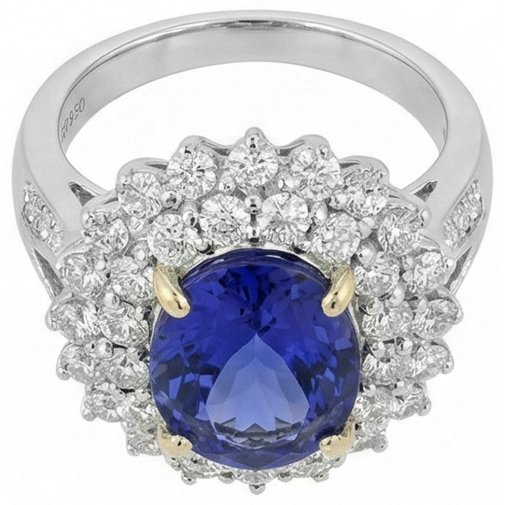 Natural Real ( Not Lab Grown )  Halo Cocktail Ring With Tanzanite