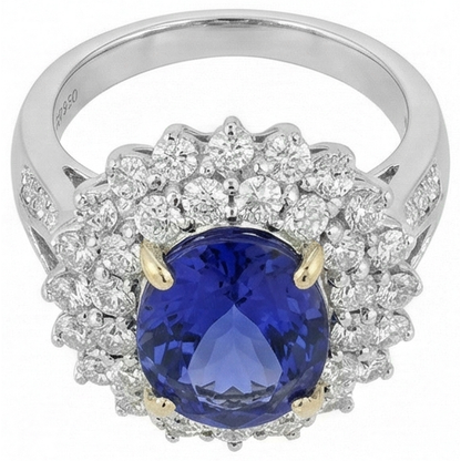 Natural Real ( Not Lab Grown )  Halo Cocktail Ring With Tanzanite