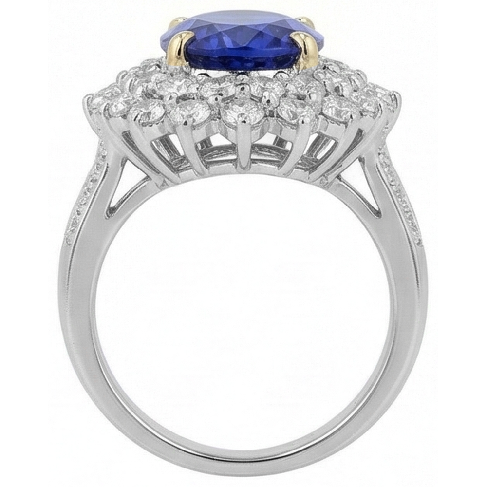 Natural Real ( Not Lab Grown )  Halo Cocktail Ring With Tanzanite