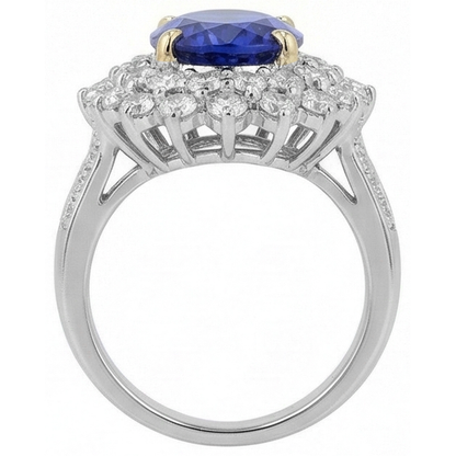 Natural Real ( Not Lab Grown )  Halo Cocktail Ring With Tanzanite