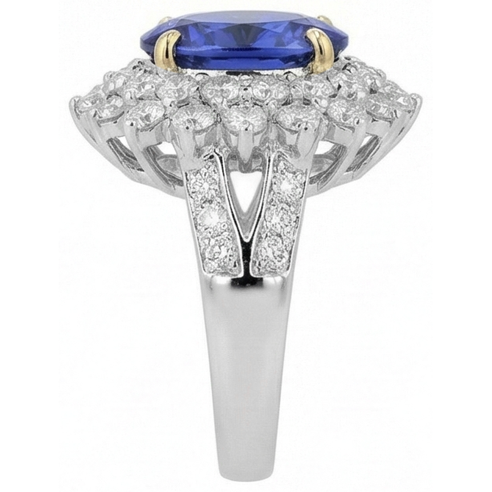 Natural Real ( Not Lab Grown )  Halo Cocktail Ring With Tanzanite