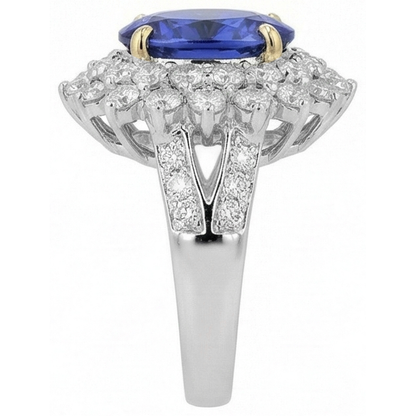 Natural Real ( Not Lab Grown )  Halo Cocktail Ring With Tanzanite