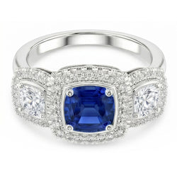 Halo Cushion Blue Sapphire Ring 3 Carats Women’s Natural Earth Mined Diamond Jewelry