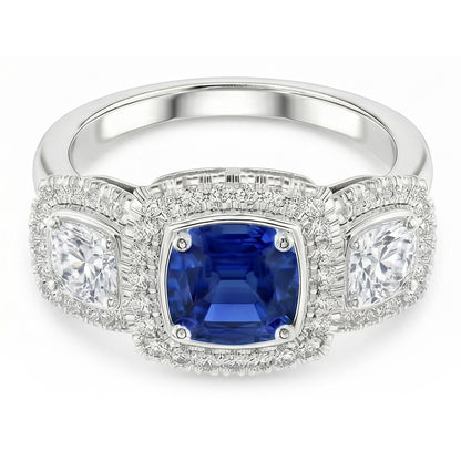 Halo Cushion Blue Sapphire Ring 3 Carats Women’s Natural Earth Mined Diamond Jewelry