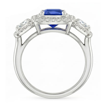 Halo Cushion Blue Sapphire Ring 3 Carats Women’s Natural Earth Mined Diamond Jewelry