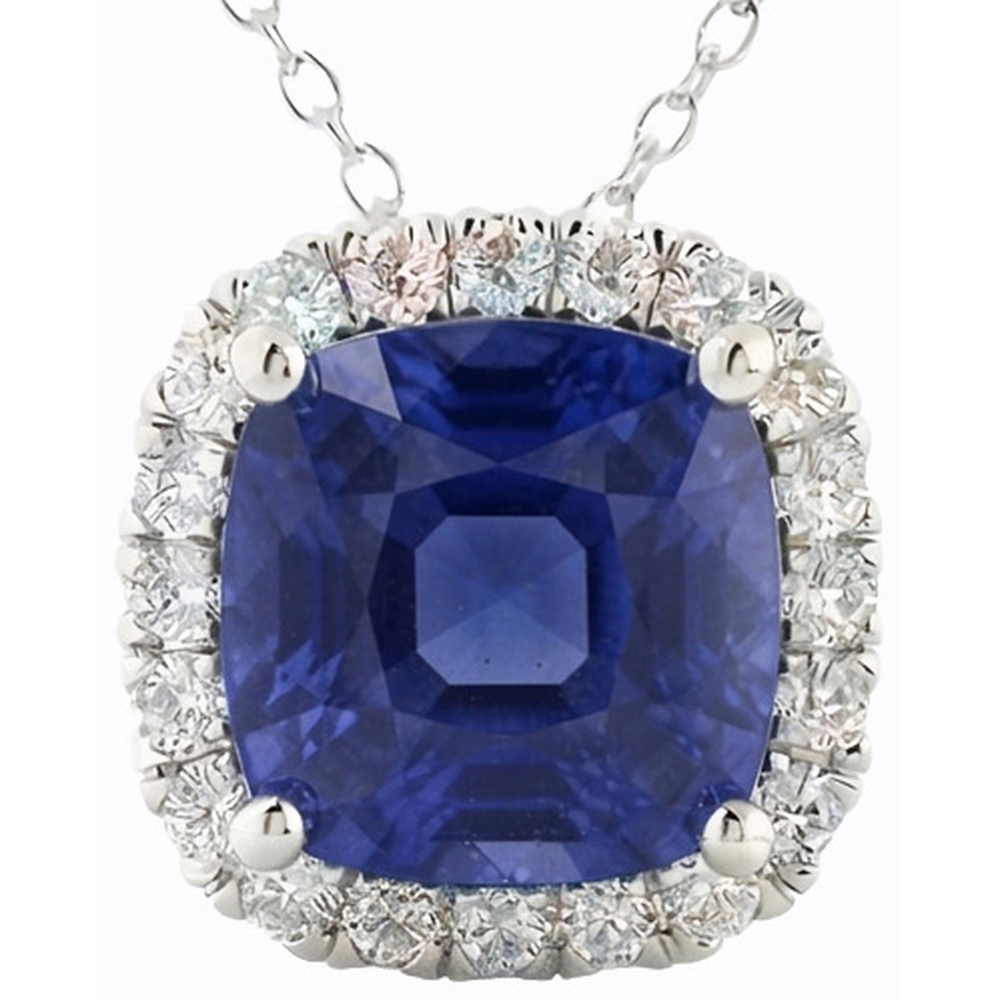 Halo Cushion Blue Sapphire & IGI CERTIFIED Diamond Pendant Jewelry 10.75 Carats