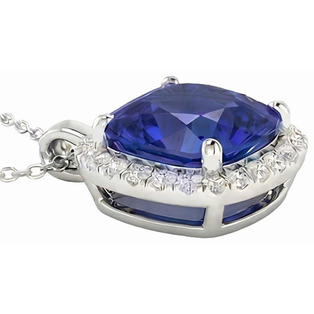Halo Cushion Blue Sapphire & IGI CERTIFIED Diamond Pendant Jewelry 10.75 Carats