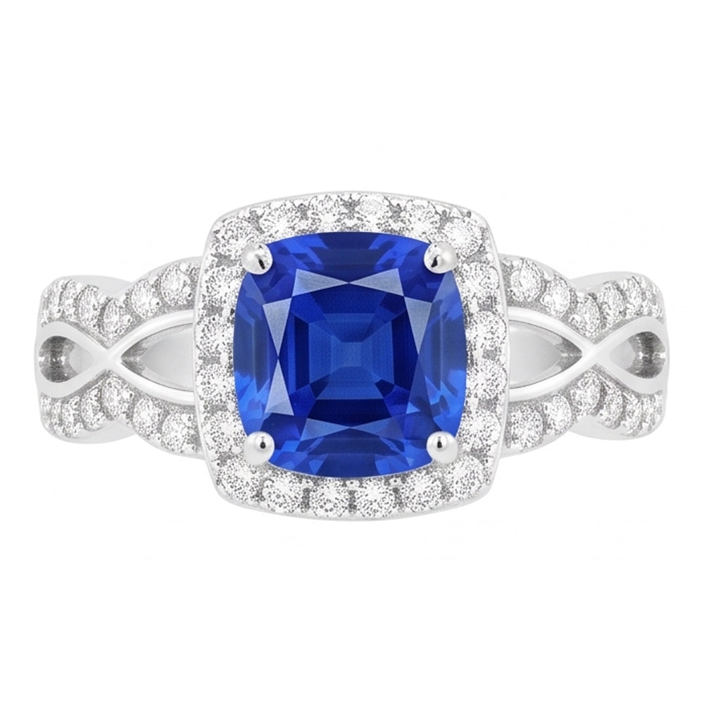 Halo Cushion Ceylon Sapphire Ring 4 Carats Infinity Style Natural Earth Mined Diamonds