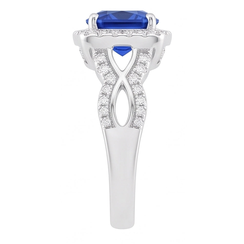 Halo Cushion Ceylon Sapphire Ring 4 Carats Infinity Style Natural Earth Mined Diamonds