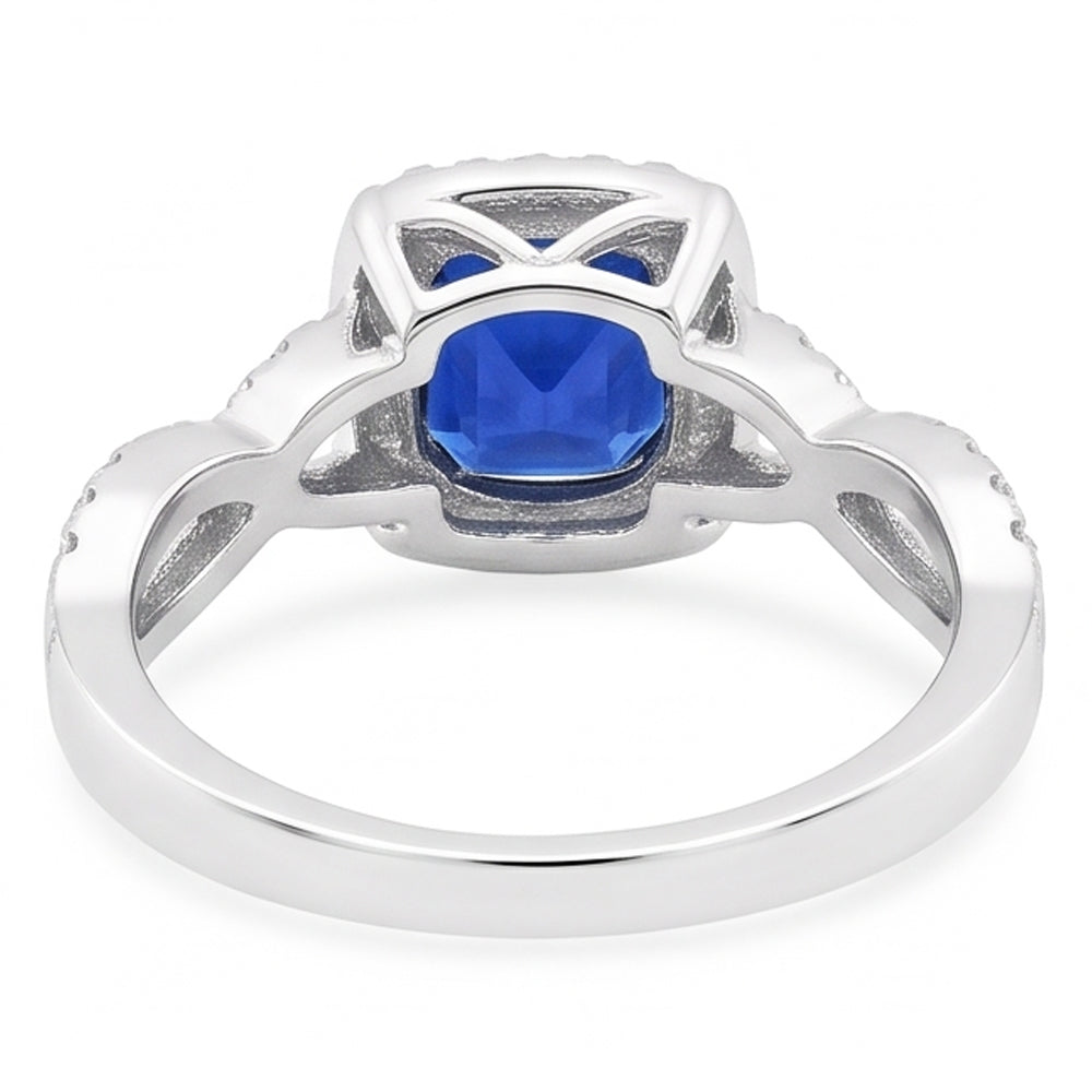Halo Cushion Ceylon Sapphire Ring 4 Carats Infinity Style Natural Earth Mined Diamonds