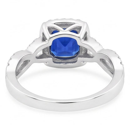 Halo Cushion Ceylon Sapphire Ring 4 Carats Infinity Style Natural Earth Mined Diamonds