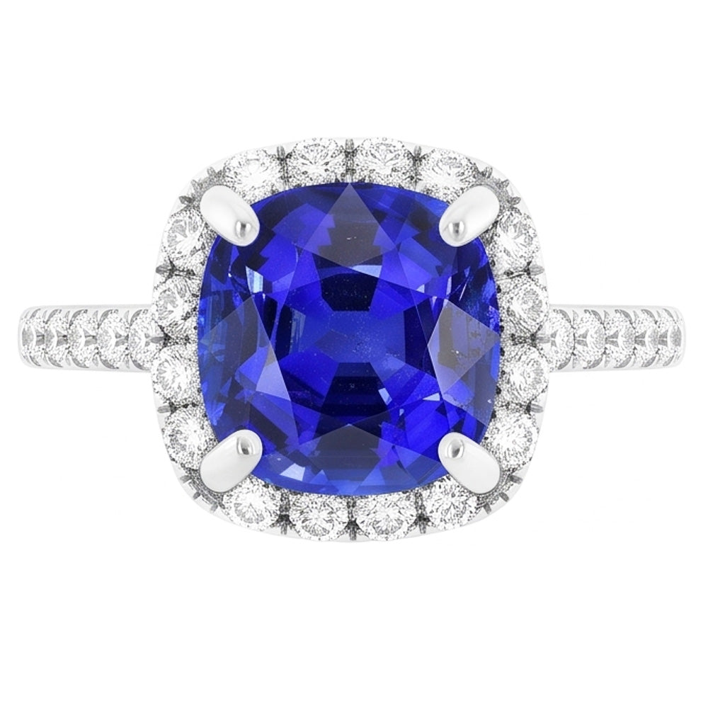 Halo Cushion Ceylon Sapphire Ring With Accents Natural Earth Mined Diamond 3.50 Carats