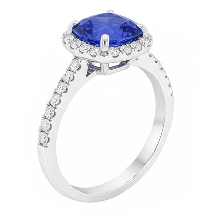 Halo Cushion Ceylon Sapphire Ring With Accents Natural Earth Mined Diamond 3.50 Carats