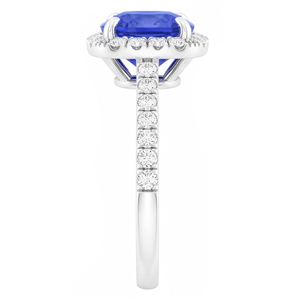 Halo Cushion Ceylon Sapphire Ring With Accents Natural Earth Mined Diamond 3.50 Carats